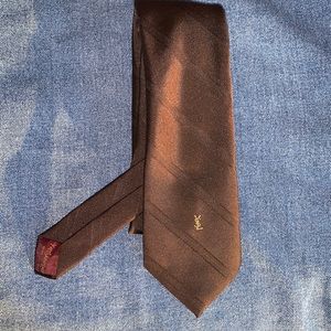 YSL Yves Saint Laurent Chocolate Brown Striped Monogrammed Tie
